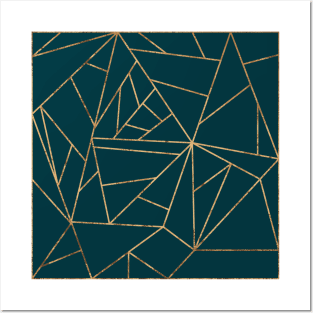 Luxe Teal and Gold Geometric Lines Posters and Art